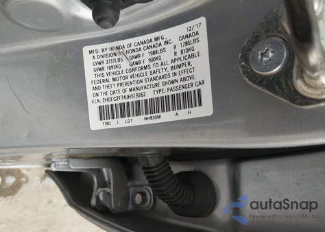 2018 Honda Civic Ex из США, поврежденный, VIN 2HGFC2F74JH519262